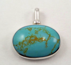 VTG Sterling Pendant Oval Turquoise With Bail 1-7/8” Long 1.5” Wide 33.0 Grams - Bild 1 von 9