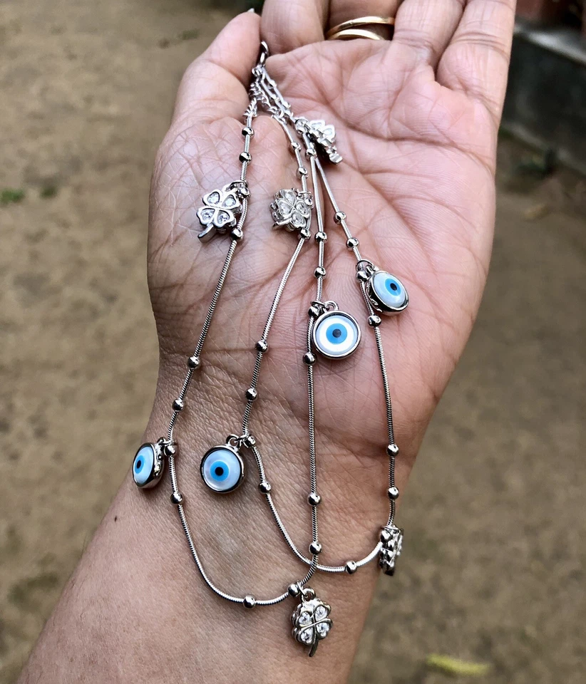 2 Piezas Tobillera de Plata 925 Protección contra Mal de Ojo, Amuleto Nazariya Madreperla #5 Foto 1 de 4
