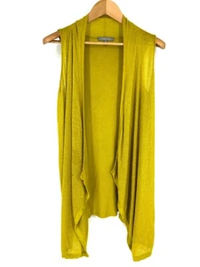NEIMAN MARCUS Cashmere Collection Cardigan Wrap Size S Chartreuse Sleeveless - Picture 1 of 11