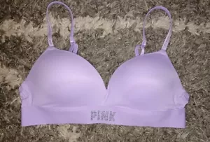VS pink wireless studded push up bra BRAND NEW size 32a lavender logo - Picture 1 of 3