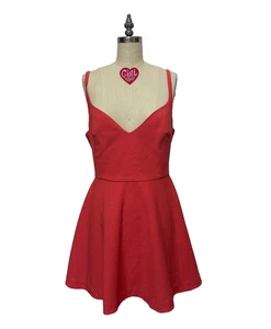 DRESS Coral Red Orange Fit and Flare Knit Strap Size 10 Zipper Skater Skirt - Picture 1 of 7