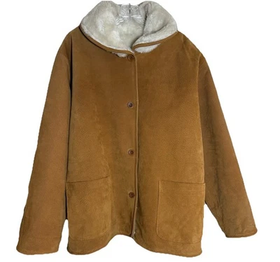 Abrigo de Granero Sherpa De Colección Brandon Thomas Mujer Talla M Marrón Gamuza Reversible Imitación Usado en Excelente Condición Foto 1 de 4