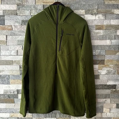 Patagonia R1 Half Zip Hoody Men's Medium Green Polartec Waffle Knit Grid Fleece - Image 1 of 4