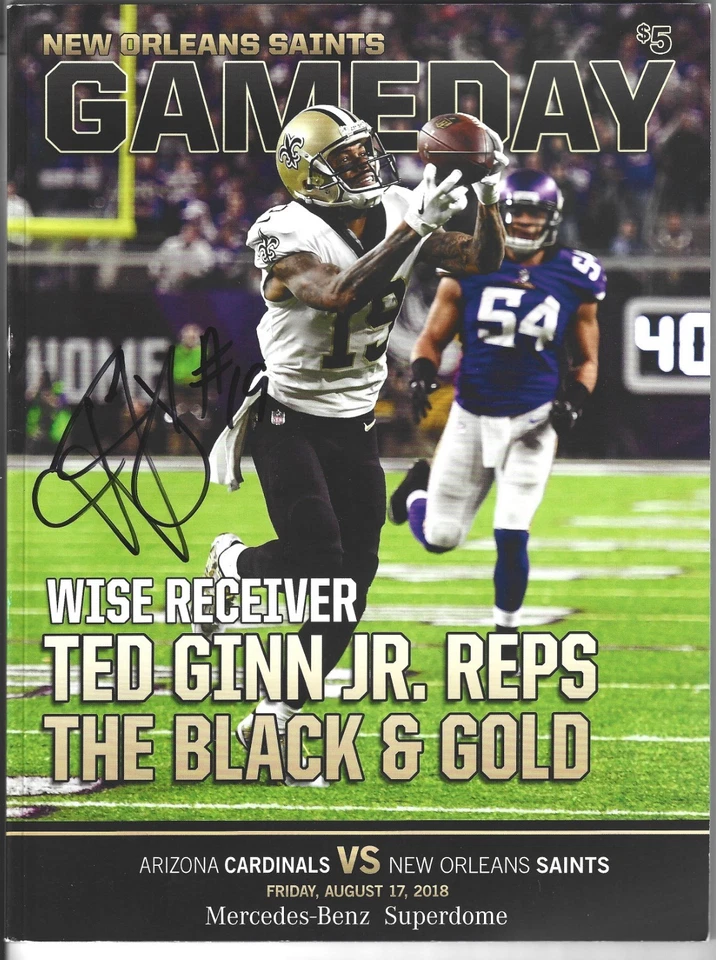 TED GINN JR 签名新奥尔良圣徒赛日节目 2018 年 8 月 17 日 — 第 1/1 张图片