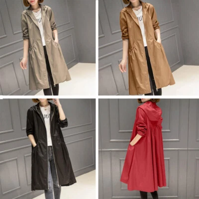 Ladies Women's Thin Hooded Long Windbreaker Trench Hooded Coats Overcoat Jackets - Image 1 of 4
