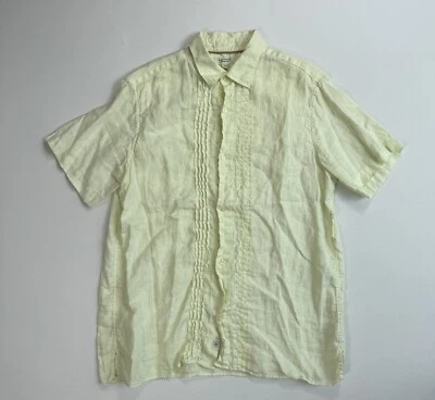 Banana Republic Mens Large 100% Linen Button Down Shirt Green/Yellow Ruffles - Image 1 of 4