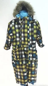 QUIKSILVER Ski/Sled Overall Bib 3000 Turquoise Brown Faux Fur Hood Boy's 4/5 - Picture 1 of 7