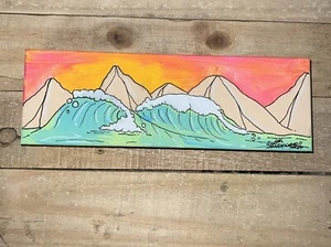 12 X 4 IncH Canvas Shortiez Ink Art Painting Gallery Hills Mountains Waves Sun - Picture 1 of 1
