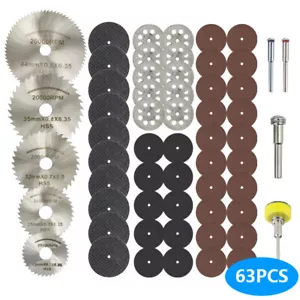 63Pcs Cutting Wheel Set for Rotary Tool HSS Circular Saw Blades Diamond Drill - Picture 1 of 11