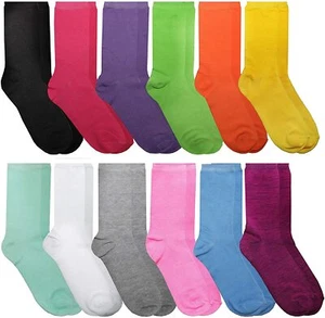 12 Pairs of Womens Crew Socks, Cotton Colorful Fun Patterns(12 Mary Jane Print) - Picture 1 of 2
