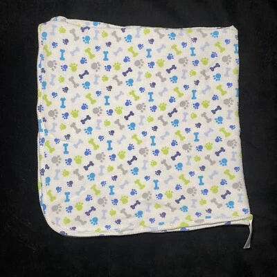 Just Born Baby Blanket Dog Bones Paws Blue Green White Soft Thermal Waffle Lovey - Image 1 of 4