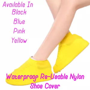 NYLON WATER PROOF NON-SLIP & RE-USABLE SHOE COVER MEN CYCLING SHOE YELLOW SMALL - Picture 1 of 8