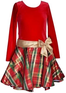 NEW Bonnie Jean Girls Size 4 "RED GREEN GOLD BOW" Christmas Hipster Dress NWT - Picture 1 of 4