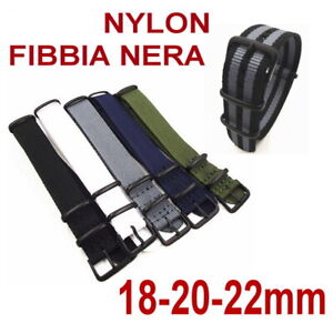 CINTURINO NYLON FIBBIA NERA PVD NERO VERDE MILITARE GRIGIO BLU 18-20-22mm