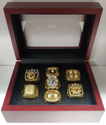 Pittsburgh Steelers - Super Bowl Gold 7 Ring Set W Box. Roethlisburger Bradshaw Cover