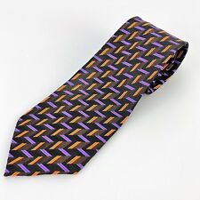 Kai Long Men's Orange Purple Black Geometric Abstract NeckTie 100% Silk Handmade
