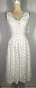 Gianni Bini Dress A-Line 2 Flare Midi Gown Sleeveless Eyelet Cotton Ivory $179 - Picture 1 of 13