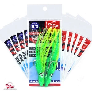 10pks FIsh WOW! Fishing Hoochies Rig 4.75" Squid skirt 5/0 Octopus Hook Green - Picture 1 of 7