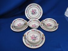 SET OF4 DOUBLE HANDLE CREAM SOUPS & UNDERPLATES IN CASTLETON CHINA MANOR PATTERN