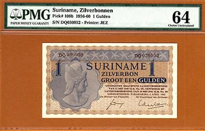 Suriname One Gulden 1960 Pick-108b Ch UNC PMG 64 Rare - Picture 1 of 2