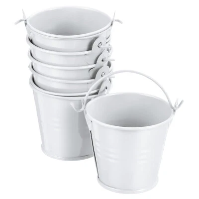 6pz Secchiello Piccolo 2"x2" in Metallo Mini Secchi Colorati con Manici Bianco - Immagine 1 di 4