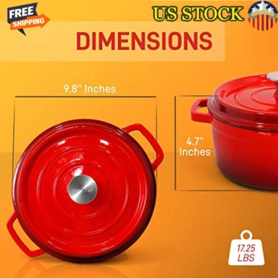 5-Qt Porcelain Enamel Cast Iron Dutch Oven Kitchen Cookware W/Self-Basting Lid - Image 1 of 4
