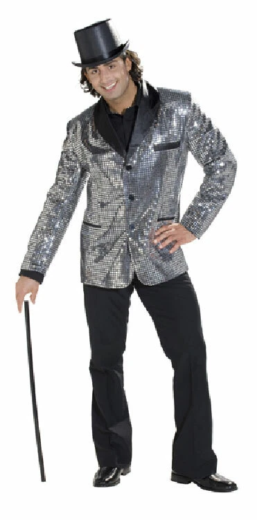 70004-PARTYXPEOPLE Pailletten Jacke silber Herren Kostüm Disco Karneval Fasching KK