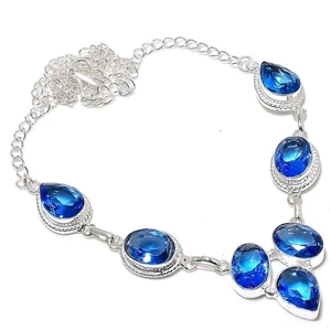 Blue Tanzanite Gemstone Handmade 925 Sterling Silver Jewelry Necklace Size 18" - Picture 1 of 1