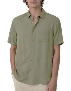 Algodón: Camisa cubana de manga corta con botones con cuello para hombre, oliva claro, L - Imagen 1 de 2
