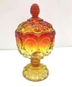 Rare Vtg Kanawha Amberina Glass Lidded Candy Dish Compote Moon and Stars Glows - Picture 1 of 9