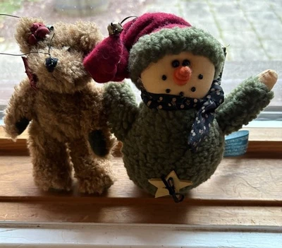 Set Of 2  Vintage Boyd’s Plush Ornaments Bear and Country Snowman - Image 1 of 4