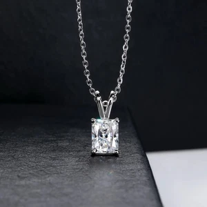 5ct Four Claw Pendant Necklace Lab-Created Engagement Diamond Test Pass Radiant - Picture 1 of 3