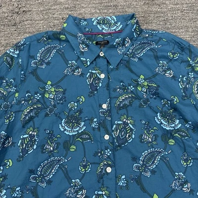 Camisa Talbots Feminina 3X Plus Azul Paisley Botão Frontal Leve Algodão Preppy - Imagem 1 de 4