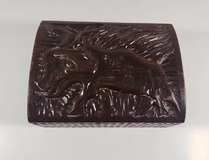 RARE VINTAGE SMALL WOOD CHEST TRUNK TRINKET BOX WITH PIG HAND CARVED - Picture 1 of 16