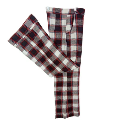 Vintage 60s-70s JC Penney Fashions Plaid Pants WideLeg Cuff Highrise Pocket (14) - Image 1 of 4