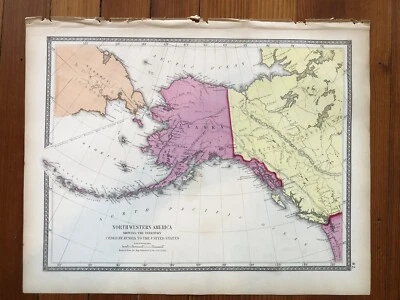 1873 Раскрашенная вручную КАРТА ТЕРРИТОРИИ АЛЯСКИ И ЮКОНА Канада ТЕРРИТОРИЯ ВАШИНГТОНА  - Изображение 1 из 4