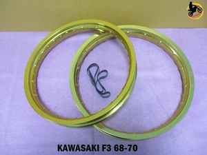 KAWASAKI F3 1968-1970 ALUMINIUM GOLD F+ R WHEEL RIM SET SERIES7  *nan4265* - Picture 1 of 5