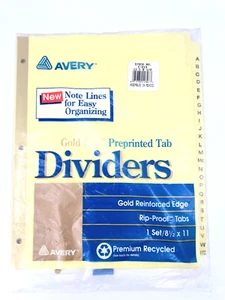 "Divisores de 26 pestañas preimpresos Avery Gold alfabeto de la A a la Z para 3 anillos - 8,5"" x 11""" - Imagen 1 de 4