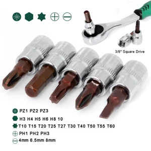 3/8" Torx, Sechskant, Kreuz, Schlitz, Pozi Bits Steckschlüssel Bit-Einsatz Nuss - Bild 1 von 44