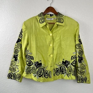 Vintage Anage Damen Grün Blazer L Blumen Bestickt Art to Wear Herz Schimmer - Bild 1 von 13