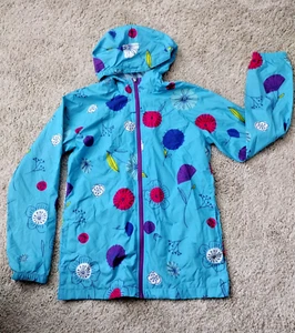 Lands End Girls Floral Rain Jacket Size Medium 10-12 Sky Blue Windbreaker - Picture 1 of 7