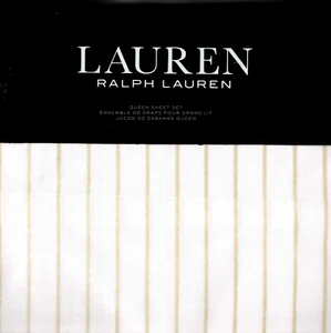 Ralph Lauren Queen Sheet Set Spencer Stripe Clay Tan 4pc Sateen Farmhouse Beach - Picture 1 of 5