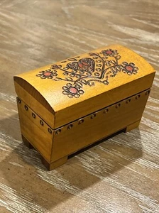 Small Embossed Red Heart Design Trinket Jewelry Wood Box Handmade Poland 4”x2.5” - Picture 1 of 17