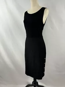MaxMara Sleeveless Dress Black 44 LBD Button Accents Bodycon Classic - Picture 1 of 11