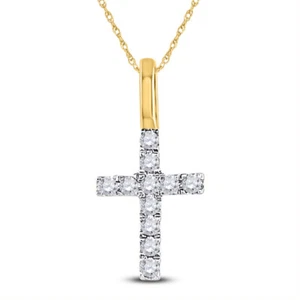 14kt Yellow Gold Womens Round Diamond Dainty Cross Pendant 1/10 Cttw - Picture 1 of 2