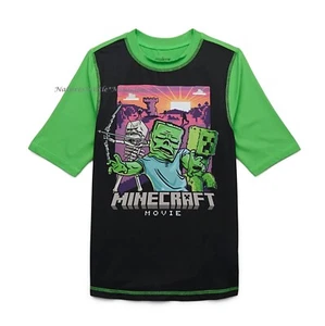 Minecraft Movie Boys Swim Shirt Rash Guard Swimsuit Size 4-12 NWT matches trunks - Picture 1 of 3