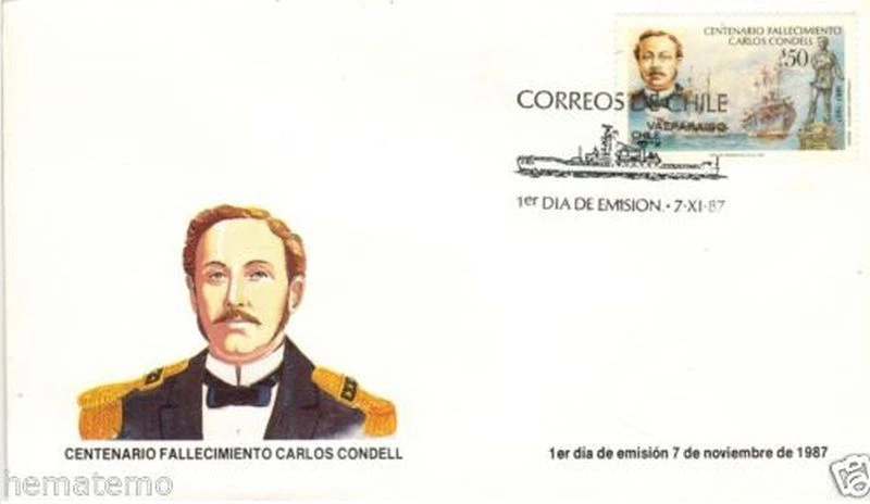 Chile 1987 FDC Centenario Fallecimiento Almirante Carlos Condell Foto 1 de 1