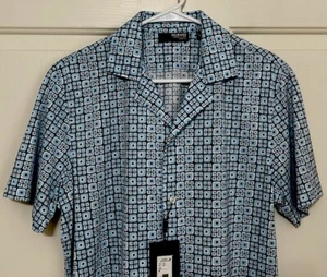 NWT Murano size M navy slim fit liquid luxury short sleeve button up shirt mens - Picture 1 of 7
