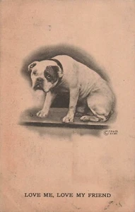 Antique 1911 Vintage Postcard Sad Dog Drawing Love Me Love My Friend - Picture 1 of 2