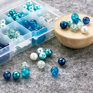 50 Crackle Glass Beads 8mm Assorted Lot Mixed Pearls Blue Bulk Jewelry Supplies - Picture 1 of 1